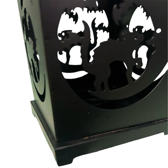 Set of Two Metal Halloween Tealight Candle Lanterns Raven Cat Moon - Picture 4 of 7